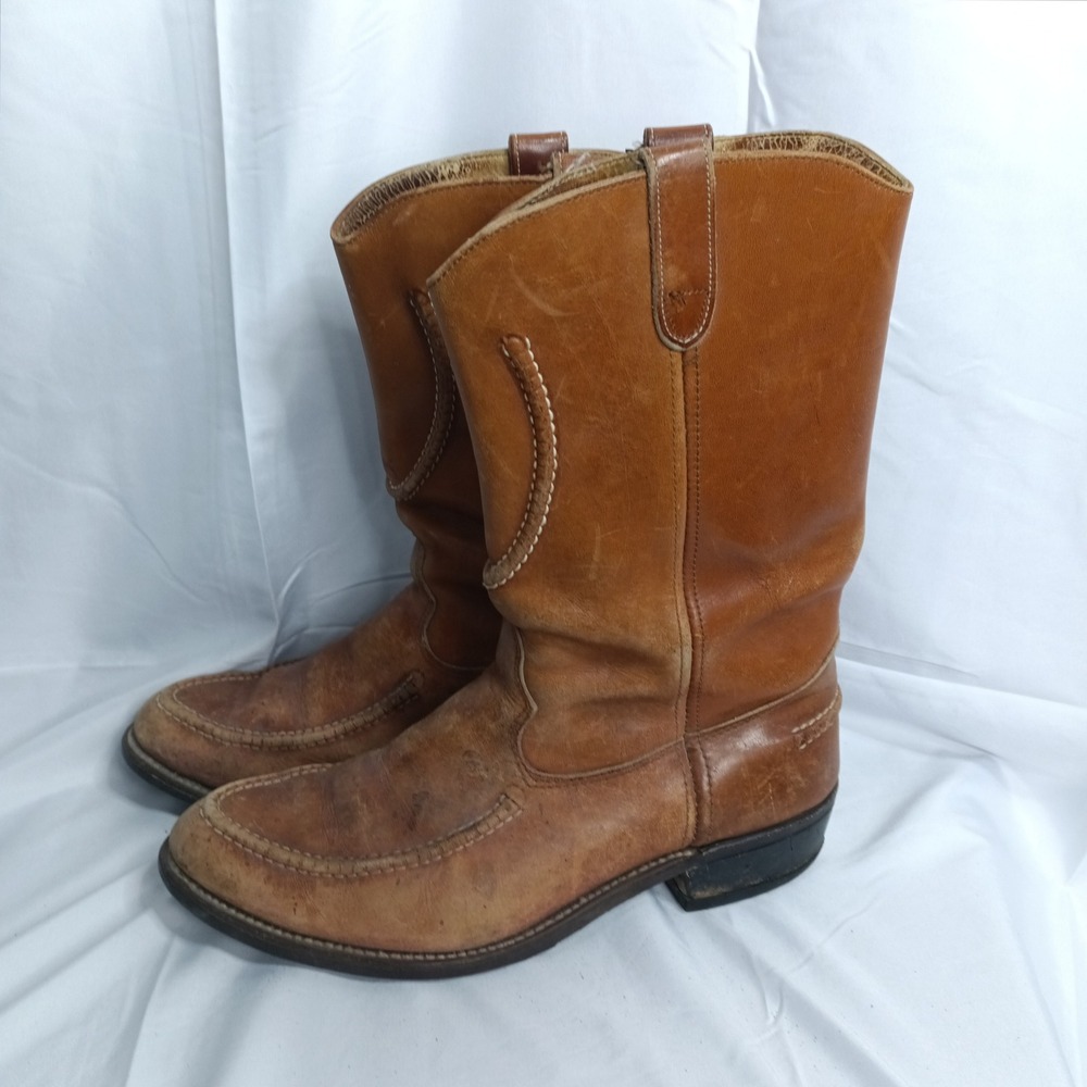 Vintage Double H Horseshoe Cowboy Work Boots 11 D USA Made Soft Toe Brown s15